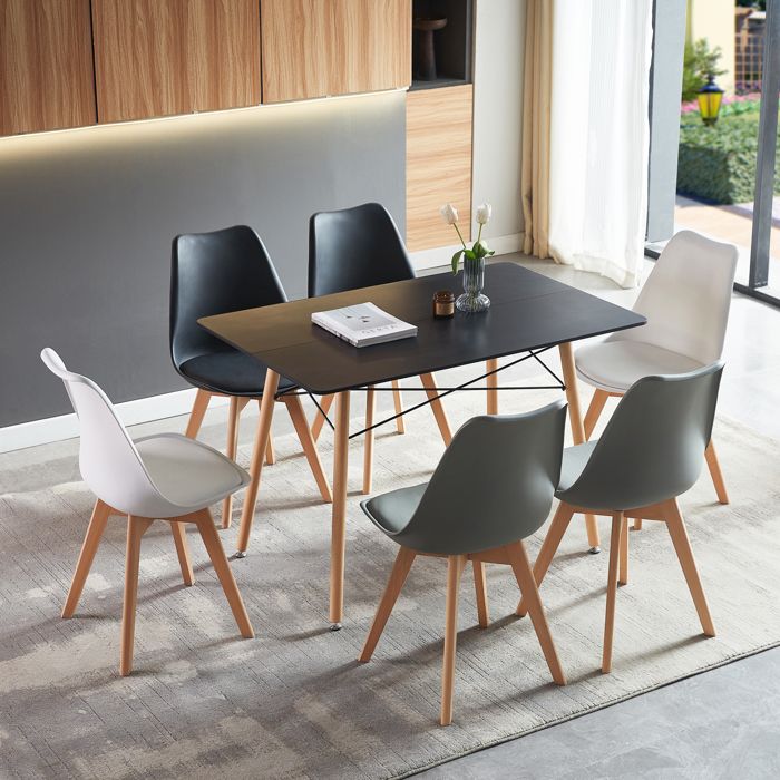 DORAFAIR Table à manger rectangulaire scandinave en bois 110*70*75cm Noir