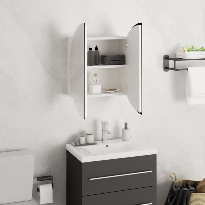 Armoire de salle de bain - ESTINK - Miroir rond LED - 40x40x175 cm - 2 portes - Blanc
