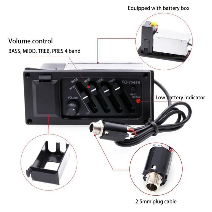 Piuryue MIC-60 Préamplificateur De Micro équilibré 3 Bandes Avec Câble CC Et Câble De 3,5 Mm Facile à Installer