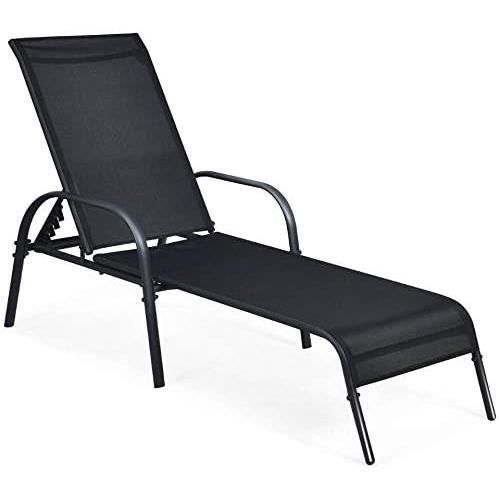 giantex chaise longue de jardin avec dossier pliable et inclinable,idéale pour jardin,terrasse,balcon,piscine,noir