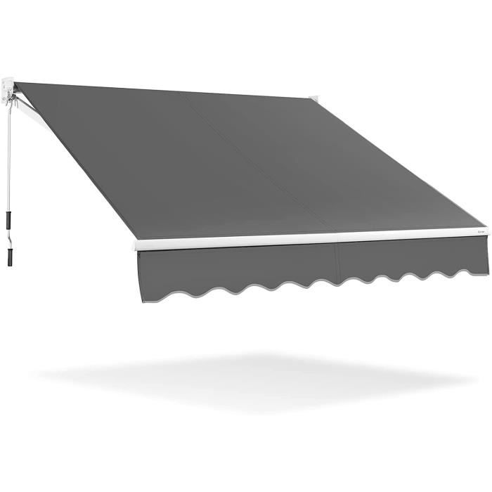 GOPLUS Auvent Rétractable avec Manivelle Store Banne Manuel avec Revêtement PA et Cadre en Aluminium pour