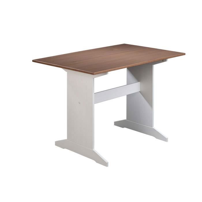 table de salle à manger cisse en bois massif laqué blanc. le plateau de la table est en couleur sépia.