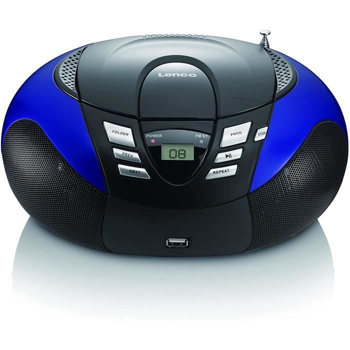 mini chaine hifi stéréo FM CD MP3 USB bleu noir