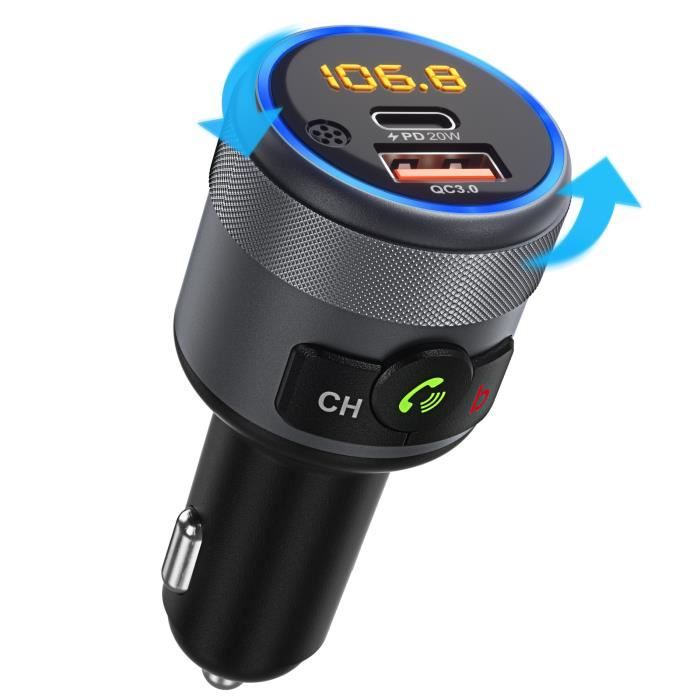 LENCENT Transmetteur FM de voiture Bluetooth5,1,avec Charge rapide