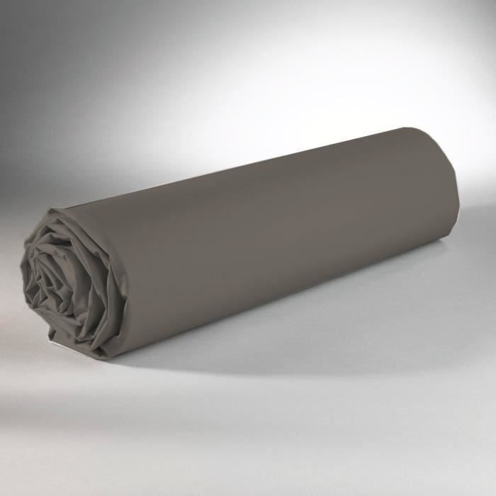 Drap housse - Coton - Taupe - 160 x 200 cm - Élastiqué - Lavable en machine