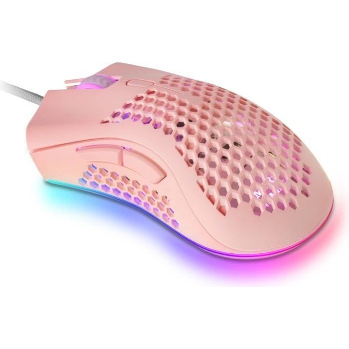 Mars Gaming MMEX Rose, Souris Gamer RGB, 32K DPI, Câble Feather, Switches Optiques