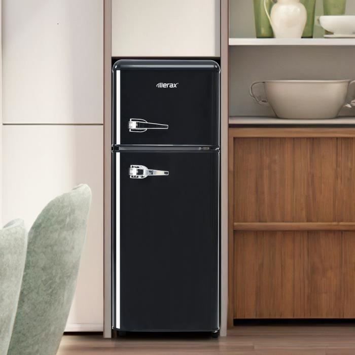 Refrigerateur congelateur en haut 92L (64L+28L) -27° à 13°- Lumière LED - Classe énergétique F - L41cm x H105.5cm - Noir