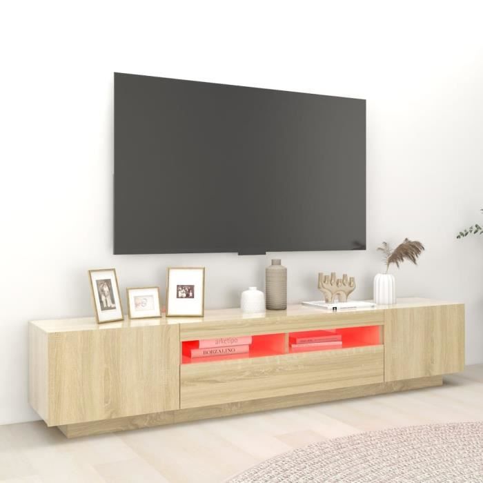 Meuble TV avec lumières LED Chêne sonoma 200x35x40 cm Mothinessto lY7777
