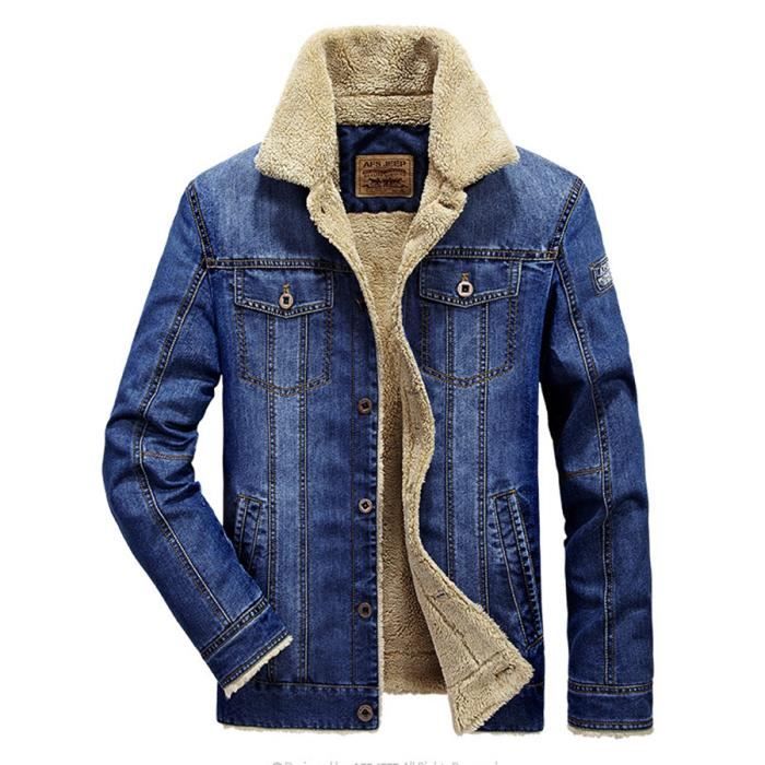 Homme D Hiver Blouson En Jean Casual Denim Jeans Plus Velours Chaud Coton Manteau Bleu Clair Cdiscount Pret A Porter