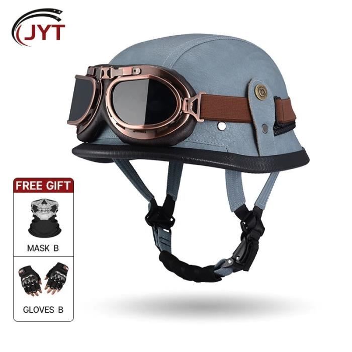 Rétro Cuir Demi Casque Moto Bol Style Allemand Avec Visière UV Lunettes