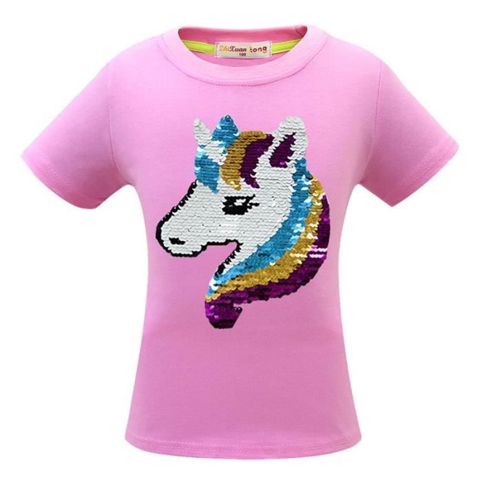 TTYAOVO T-Shirt en Coton de Licorne pour Filles T-Shirt Décontracté à Manches Courtes pour Enfants d'été Impression de Fête d'anniversaire de Licorne