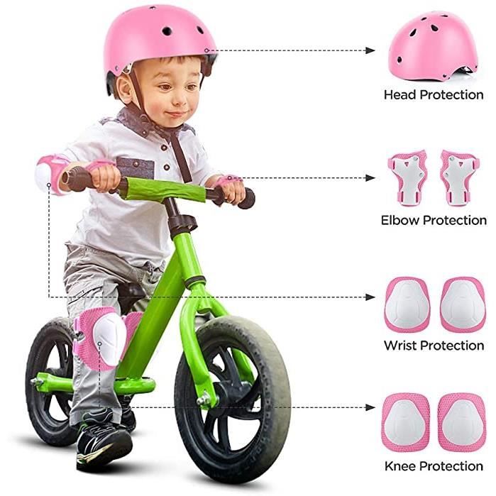 ZUYOO 7PCS Casque Vélo Enfant Réglable Sets de Protection Enfant Casque Ajustable Coudières Genouillère Protège-Poignets Protections
