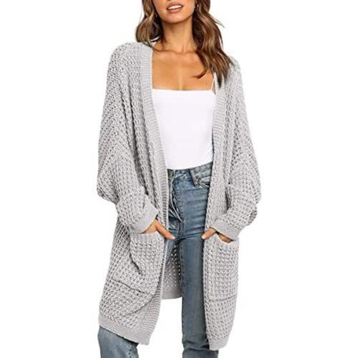 Cardigan Femme Long En Tricot - Manches Longues, Ouvert Devant, Couleur Unie, Confortable Pour L'automne/hiver