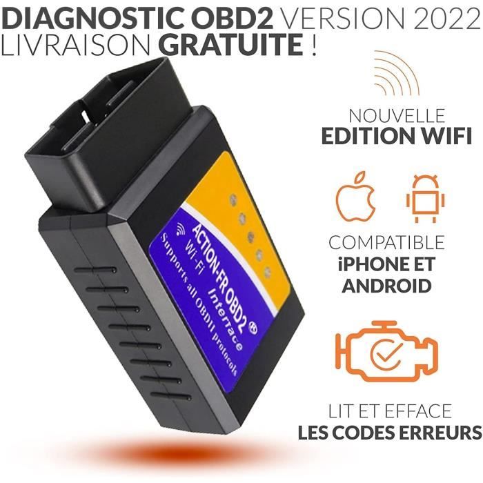 OBD2 WiFi + Support Francais 7/7J - LIT ET EFFACE Les Codes ERREURS ! Tous VÉHICULES - WiFi Android IPHONE - Vendeur Francais