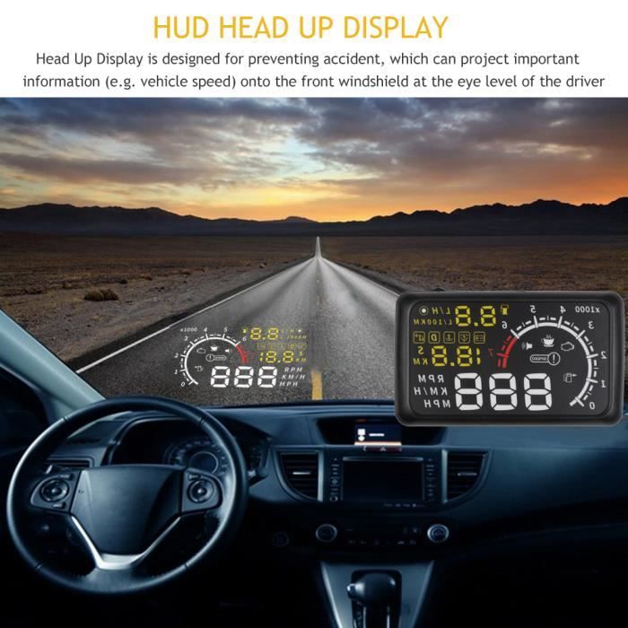  Écran LCD Tête Haute Universel OBD2 GPS Moniteur HUD  Automatique Projecteur Multifonctionnel Compteur D'affichage HUD Instrument  Multifonctionnel pour Universel pour Véhicules