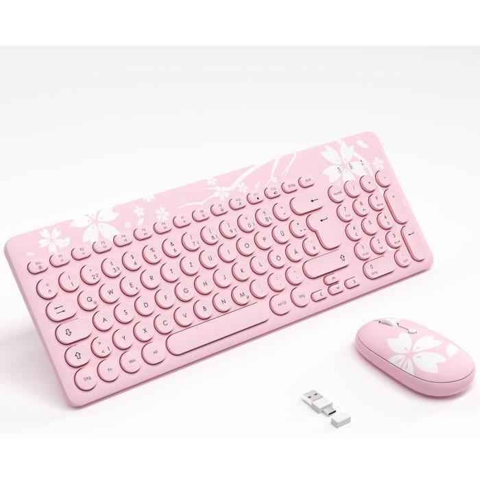 Clavier Souris Sans Fil Mini 2.4G - Ensemble Bureau Compact Noir - Compatible PC Windows Android