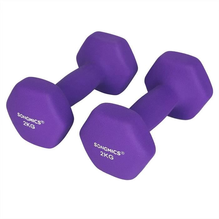 Lot de 2 Haltères - 2 x2 kg - Haltères fitness - Revêtement en vinyle antiglisse - violet SYL64PL SONGMICS