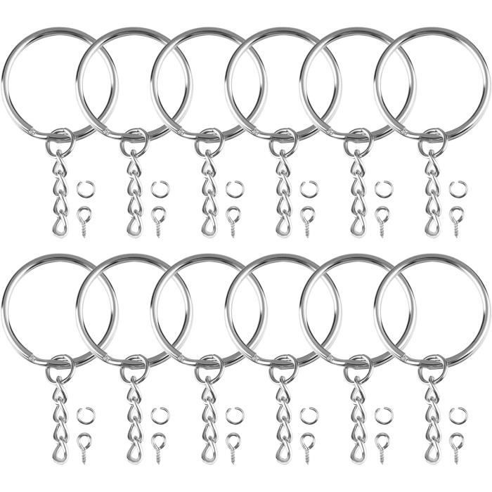 60 Pièces Anneaux Porte-Clés Avec Chaînes - 25mm - Argenté - DIY, Bijoux, Accessoires