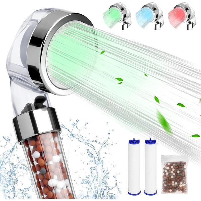 Pommeau Douche Anti Calcaire 4 Modes avec Filtre Remplacable, Tuyau 1,5M - Economie d'Eau