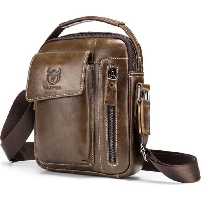 Sac Bandouli?�re Sacoche Homme en Cuir V?�ritable Loisirs Affaires Sac Porte ?�paule avec Poign?�e 