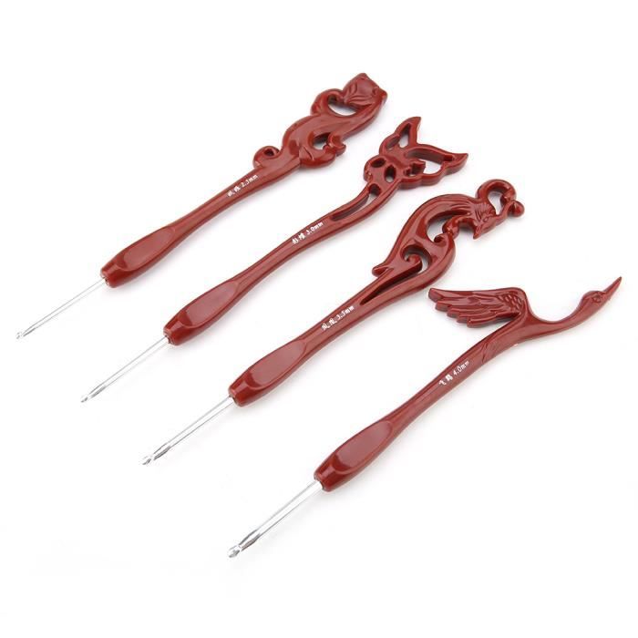 Aeeque 9pcs Aiguilles à Crochet Lisses 2.0-6.0mm, Ensemble De Crochets Courts De 13.5cm, Aiguille Crochet Tricot Poignée En Bois Idéal Pour Débutant Et Professionnel(Trousse Marron, Têtes Dorées