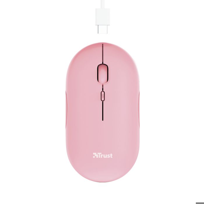 Trust Puck Souris Sans Fil Rechargeable Bluetooth ou 24 GHz Mini Récepteur USB Bouton PPP Ergonomique Plate Silencieuse –