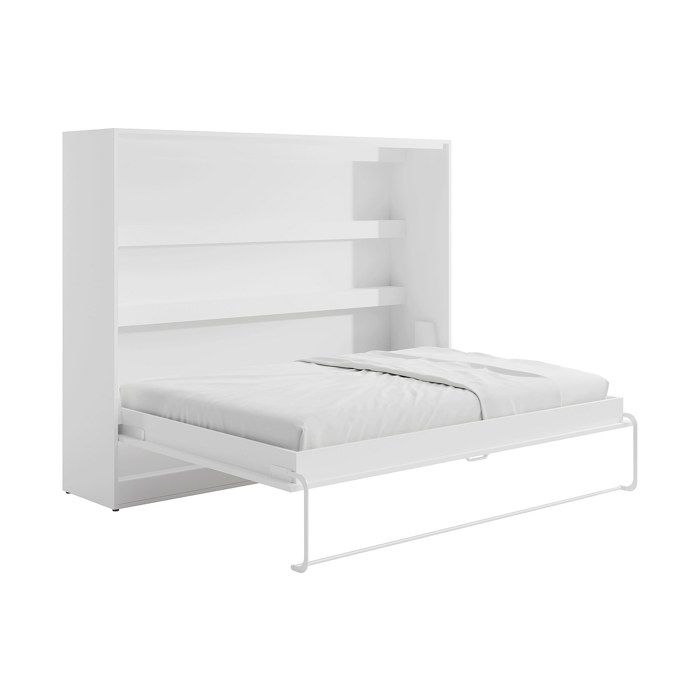 Lit escamotable 140 x 200 cm - Ouverture horizontale manuelle - Avec LEDs - Blanc - RAPILI