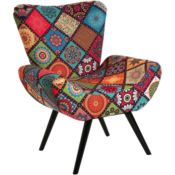 Fauteuil Tissu Patchwork Margreet Achat Vente Fauteuil Cdiscount