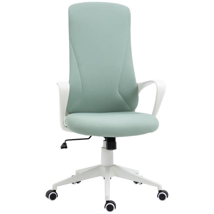 fauteuil de bureau manager ergonomique inclinable réglable acier nylon blanc polyester vert d'eau 62x56x119cm vert
