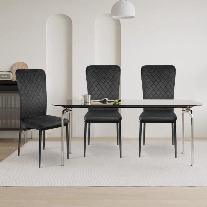 willonin® set de 8 chaises de salle à manger, dossier incurvé à sergé, siège en velours noir, pieds en métal laqué, style scandinave