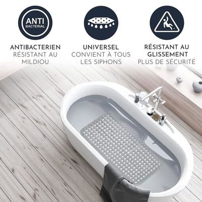 GEMITEX Tapis De Douche Antidérapant Gris Fabriqué En Italie, Résistant à La Moisissure, Antibactérien, Avec Ventouse, Tapis De Bain Anti-Slip, 53 X 53 Cm, 100% PVC
