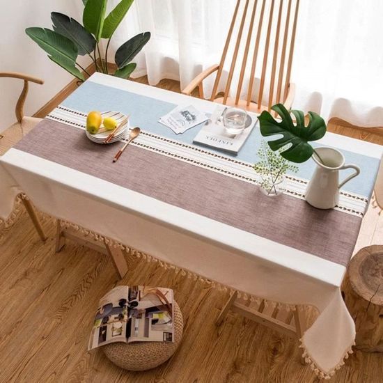 CCYKXA Nappe à Pompons à Rayures En Coton Et Lin Résistant Aux Taches