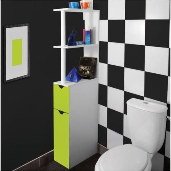 Meuble Wc Etagere Bois Gain De Place Pour Toilette Porte Grise