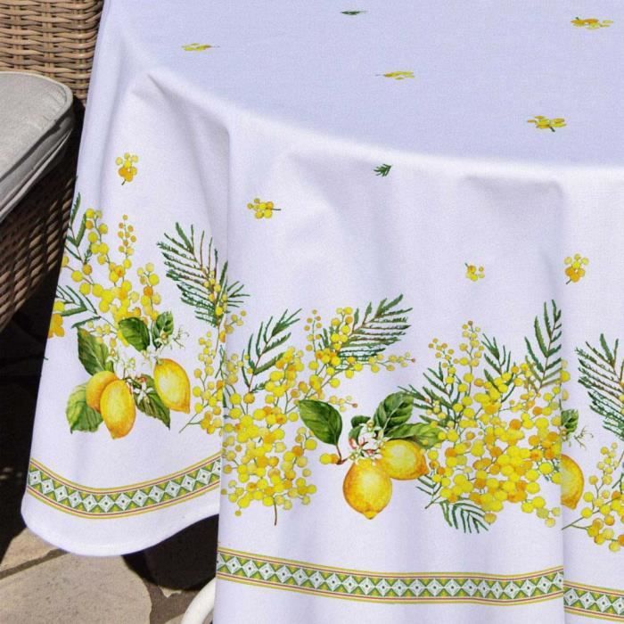 Nappe En Tissu Lavable En Coton Et Polyester - Citron - 160 X 140 Cm - Pour L'intérieur Et L'extérieur