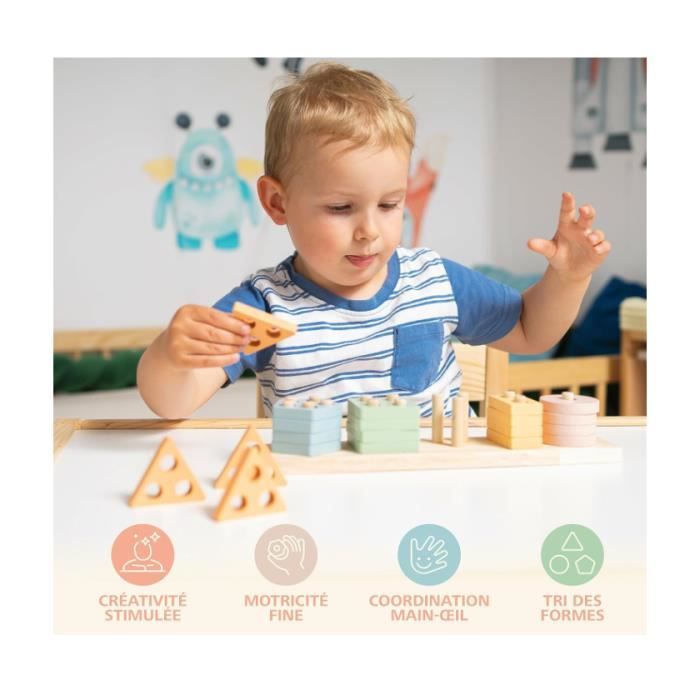 Jouets d’apprentissage pour 1+ an, jouet pour bébé 12-18 mois, jouets de  tri et d’empilement en bois pour les tout-petits et les enfants, jouet de