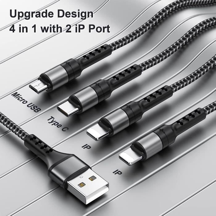 Câble de Chargeur Magnétique, AVIWIS 3 en 1 3A Charge Rapide et Synchro  Données Câble Aimanté avec Micro USB, Type C, Ip Adaptateur pour Phone