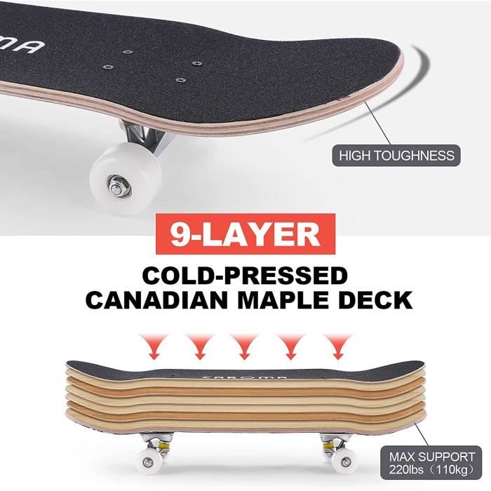 WESKATE 31'' Skateboard Complet 79x20cm en 8 Couches d'Erable pour