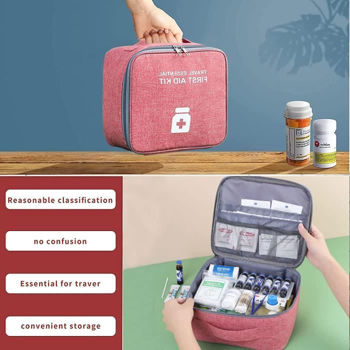 2pcs trousse de secours vide trousse pharmacie voyage kit secours Portable  Caisses de Rangement pour Maison Voyages Camping(Rouge)