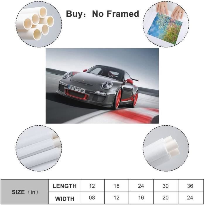 Poster Porsche 911 50x70cm - Toile, Photo Ou Cadre - Déco Murale Voiture