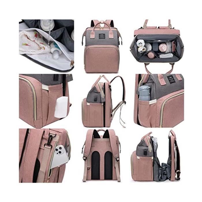 LEcylankEr Sac à Langer Bébé Multifonction - Avec Lit, Moustiquaire, Sac Isolant, USB, 41x30x16cm