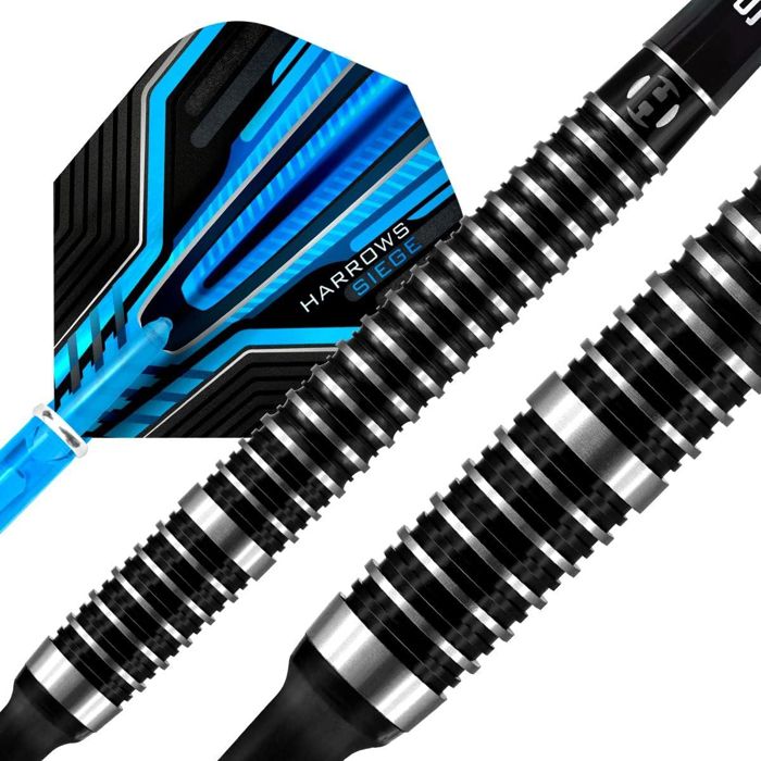 Harrows The Original Anniversary Edition Fléchettes à Pointe En Acier 90 % Tungstène, 3 Tiges En Carbone Supergrip Et 3 Ailettes Prime Flights (24 Grammes