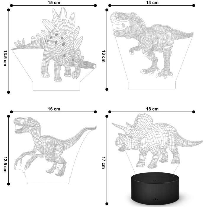 KENLUMO 4PCS Dinosaure 3D Lampe de nuit cadeau Lampe de chevet LED