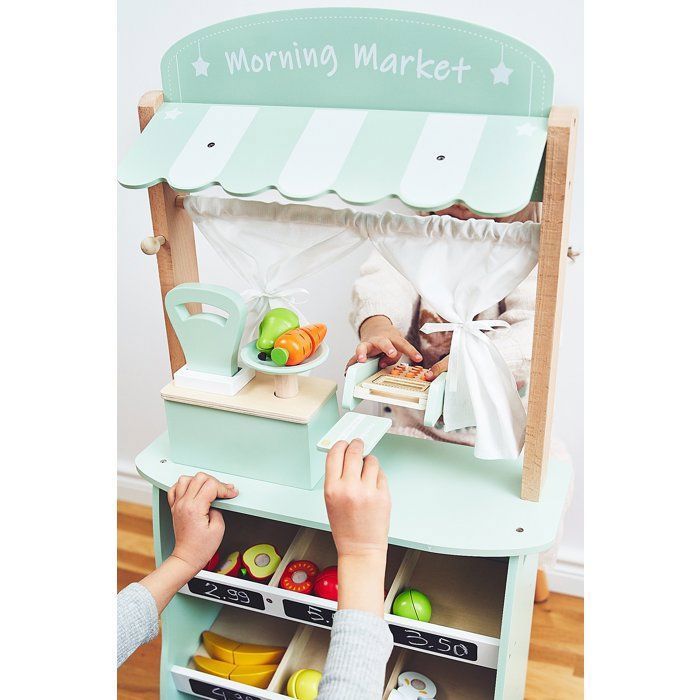 Mamabrum Marchande Enfants 2en1 Théâtre En Bois 97cm - 16 Accessoires Inclus - Pastel