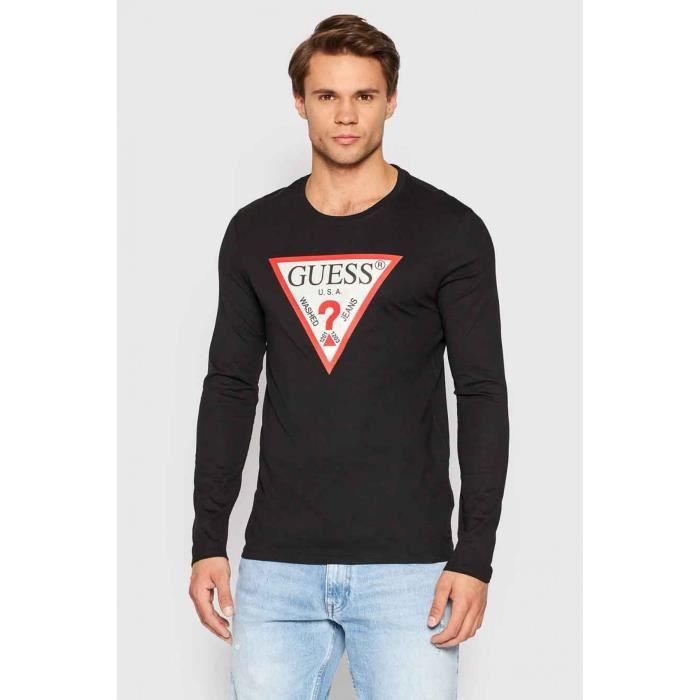 T shirt manches longues 100 coton Guess jeans Homme Cdiscount Pret a Porter