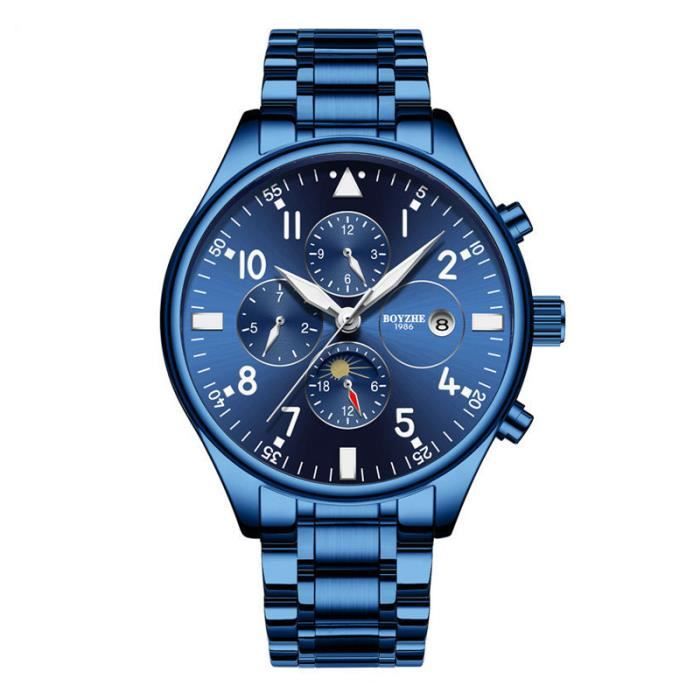 Montre Automatique Homme GLENAW - Cadran Bleu Rotatif - Mécanique Étanche 3ATM