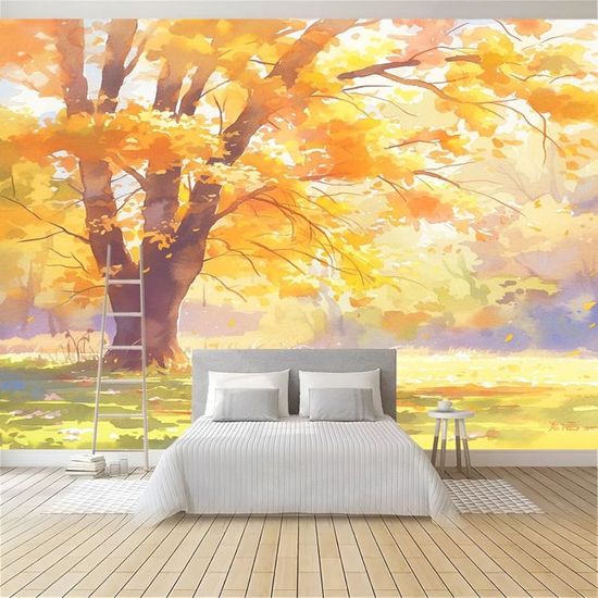 FajerminArt Cadre en Bois Grande Impression sur Toile Floraison Jaune Fortune Arbre Image sur Toile Peintures sur Toile Moderne Mural Tableau Decoration Murale Salon Chambre prêt à accrocher 50x120cm