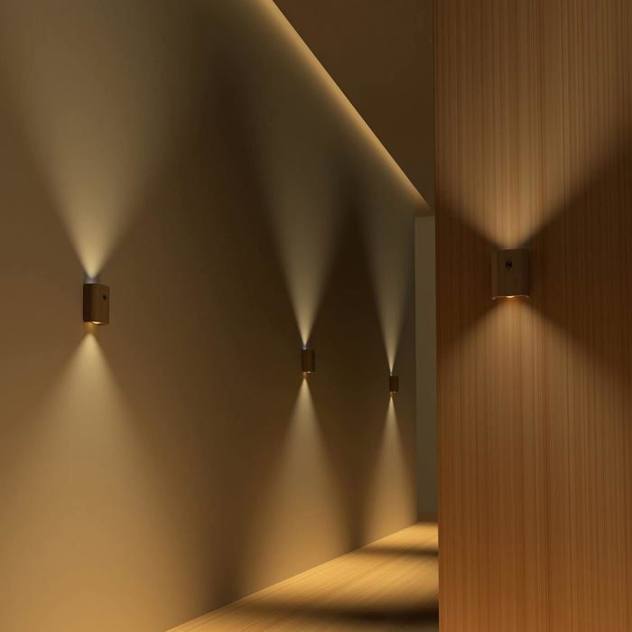 Applique Murale LED Bois Rechargeable USB Avec Détecteur De Mouvement – Lumière Chaude, Magnétique, Sans Fil Pour Chambre, Couloir, Escalier