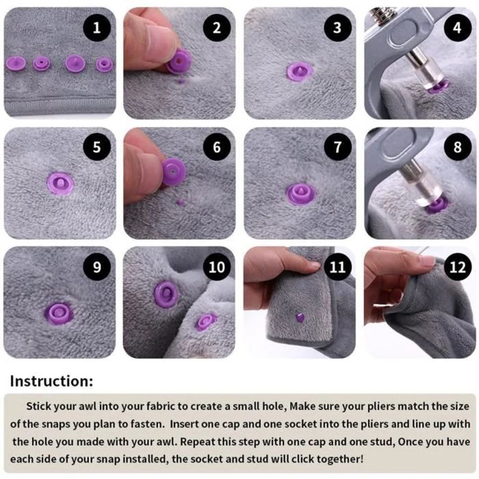 Kit de 200 Boutons-pression Métalliques avec Pince à Presser, Outils pour Couture et Loisirs Créatifs - 10 Couleurs
