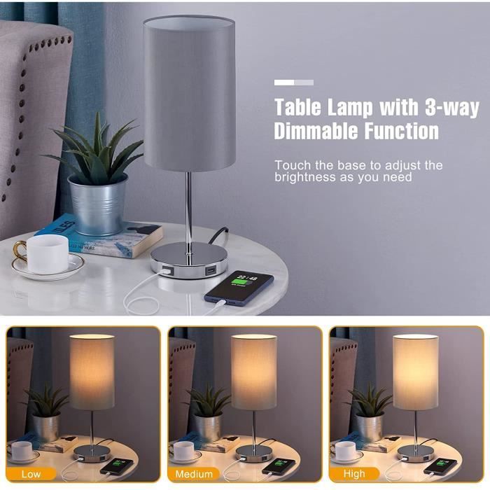 Lampe de Chevet, Lampe de Chevet Tactile avec 2 Ports de Charge USB, Lampe  de Table Avec Abat-jour en Tissu Gris, Lampe de Bur[534] - Cdiscount Maison