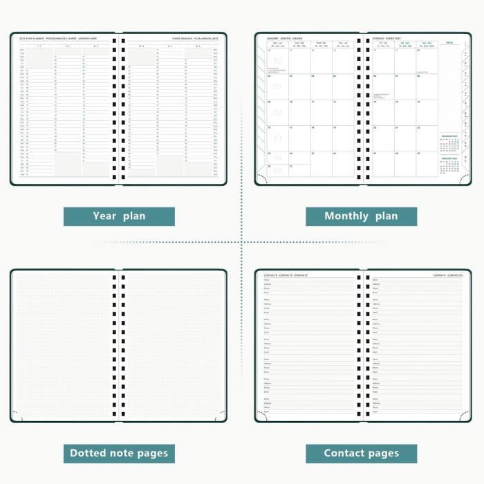 Agenda 2023 A5 Couverture Souple en Cuir PU [Vert foncé